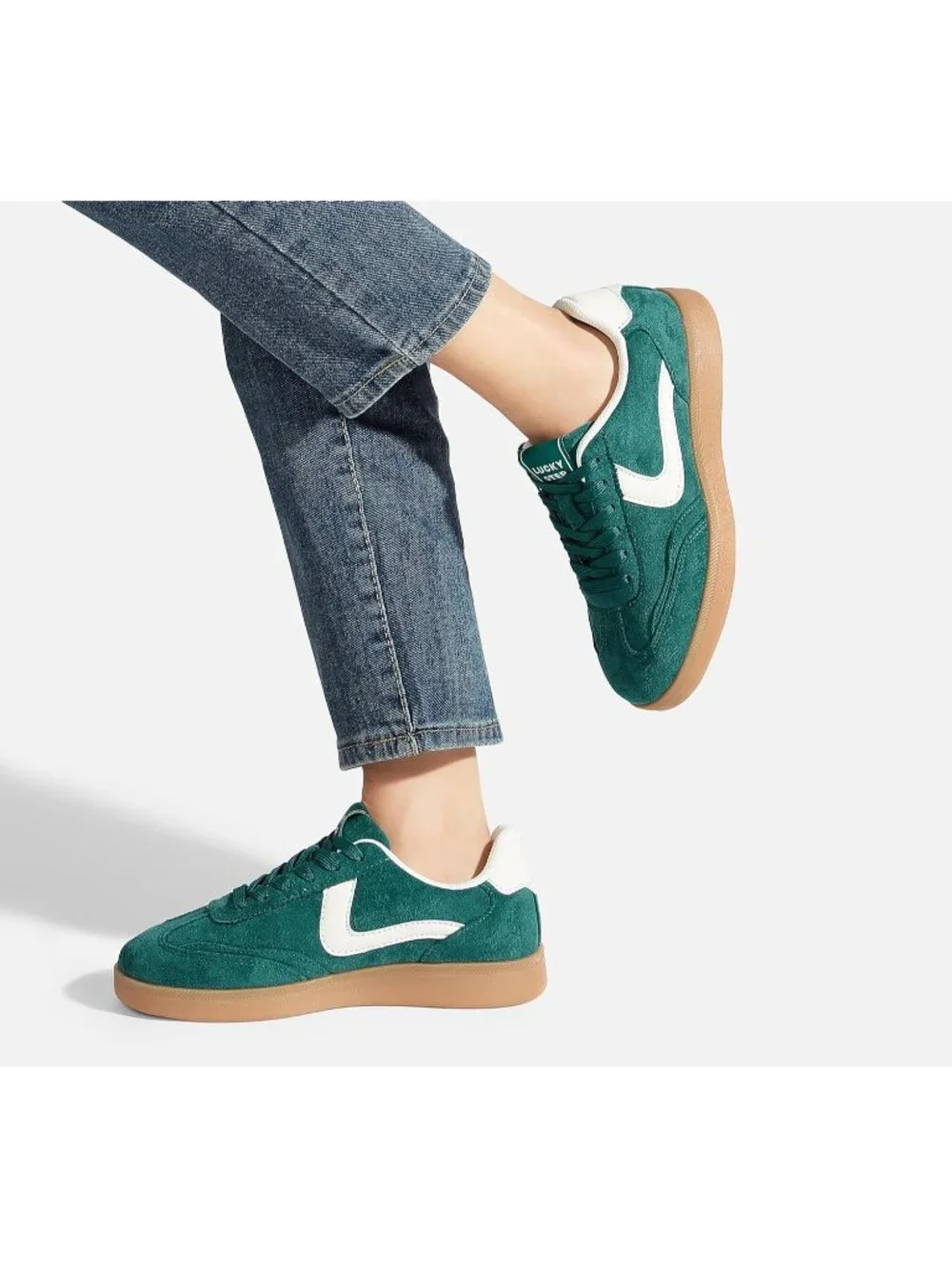 Women's Green Classic Fashion Casual Skate No Slip Lace Up Walking Sneaker Shoes
